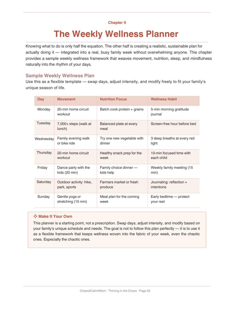 Sample page: the Weekly Wellness Planner
